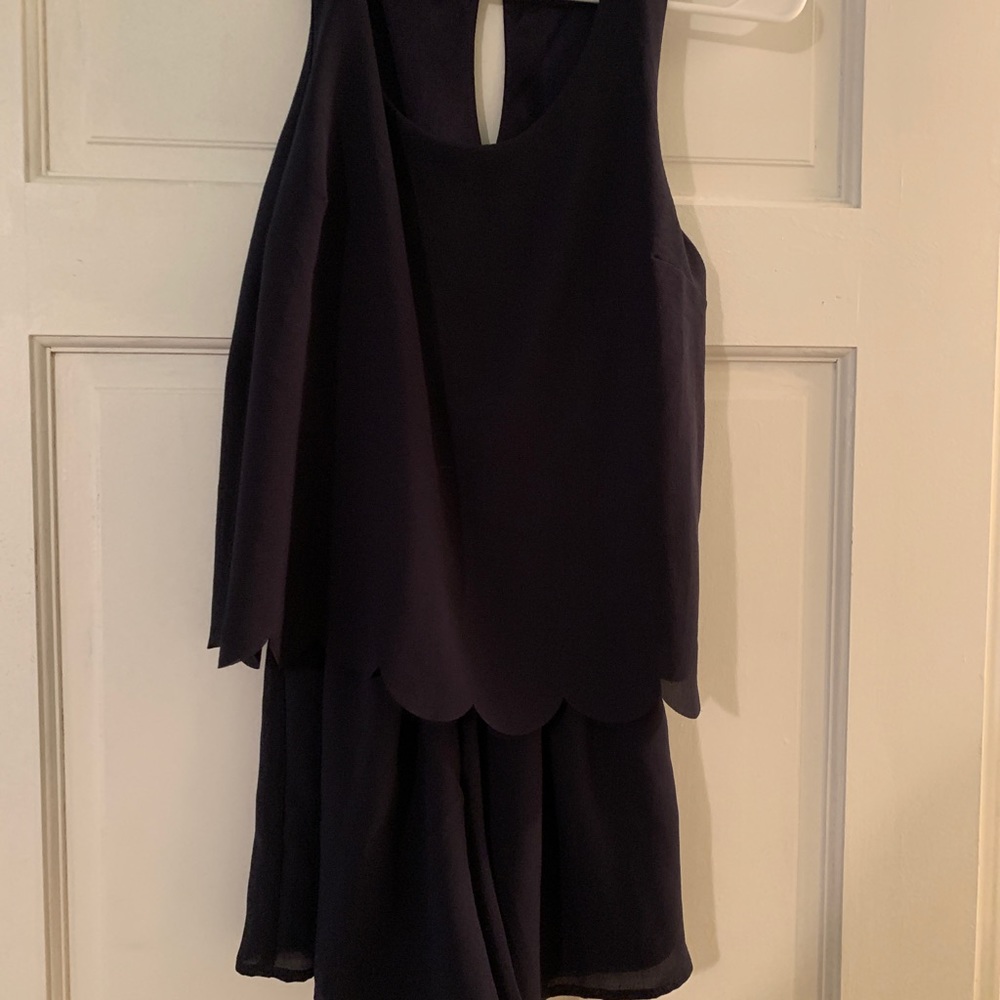 Navy blue scallop romper with keyhole back